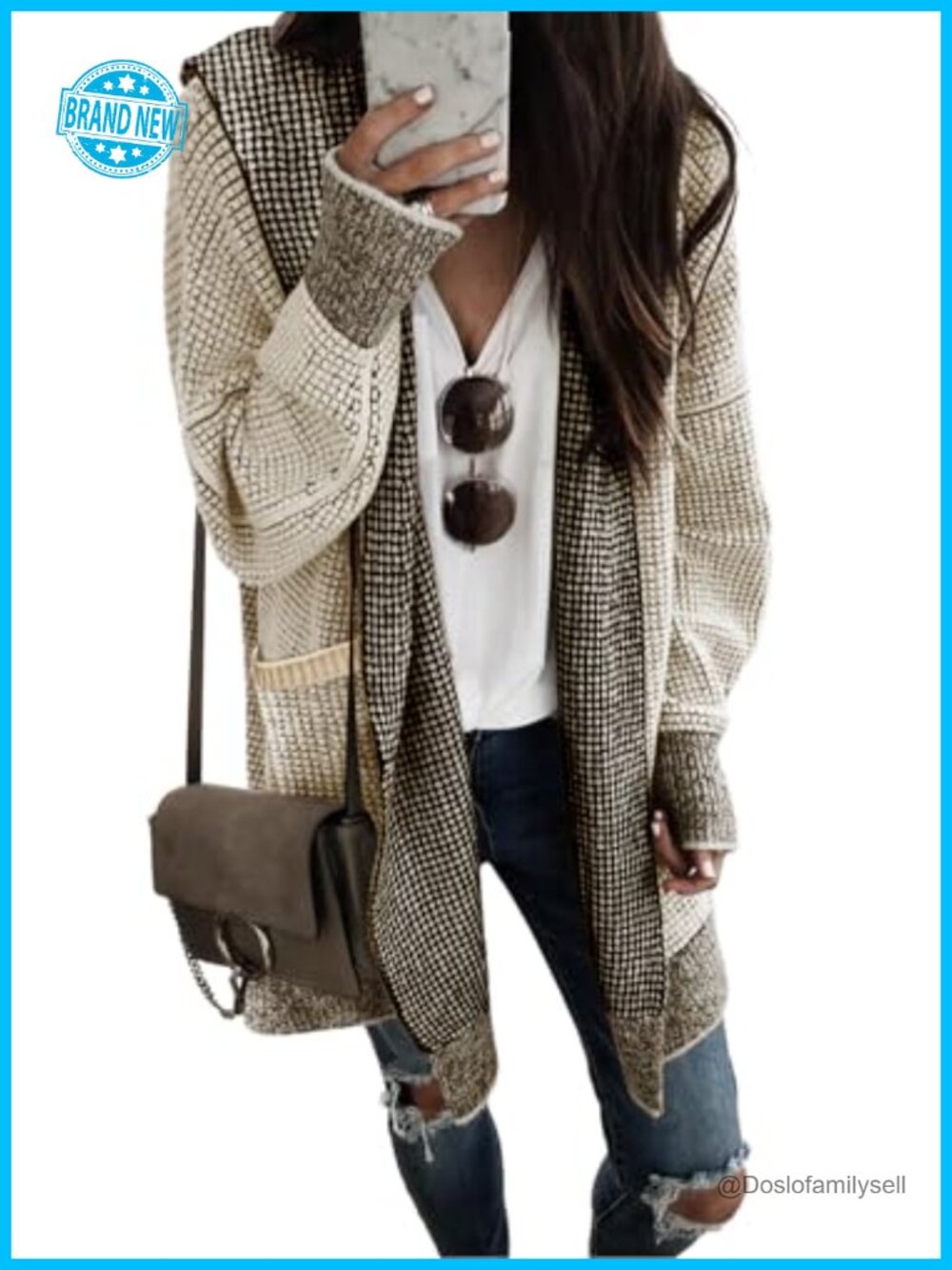 Open Front Hooded Cardigan Chunky Knit Fall Sweater with Pockets